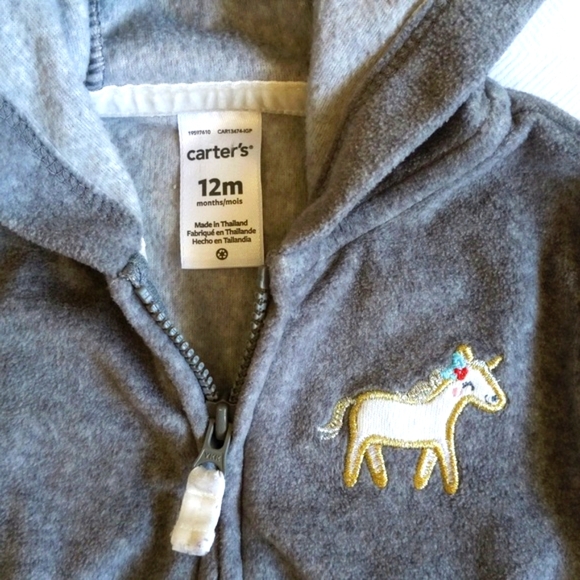 carter's unicorn embroidered fleece zip-up hoodie jacket 12 months baby girl - Picture 2 of 5